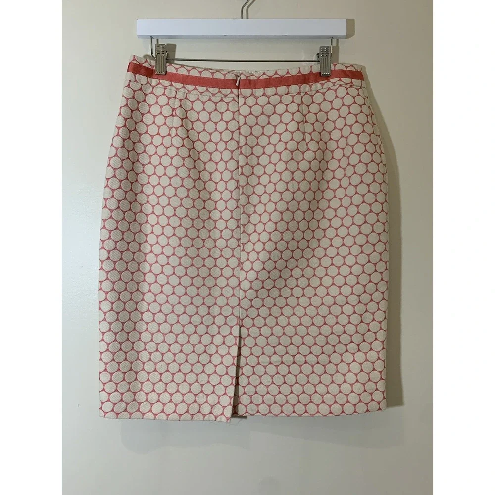 Boden Skirt Womens 10 Ivory Pink Pencil Polka Dot Woven Stretch Career‎ Church